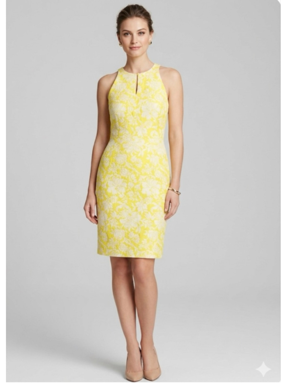 Ann Taylor Yellow White Floral Sleeveless Sheath Dress Size 6
